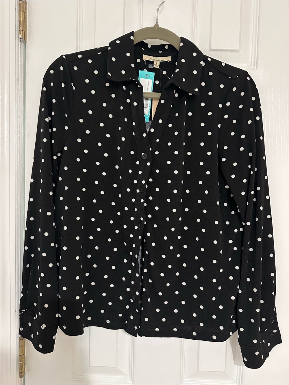 Black Polka Dot Button-Down Shirt with White Dots